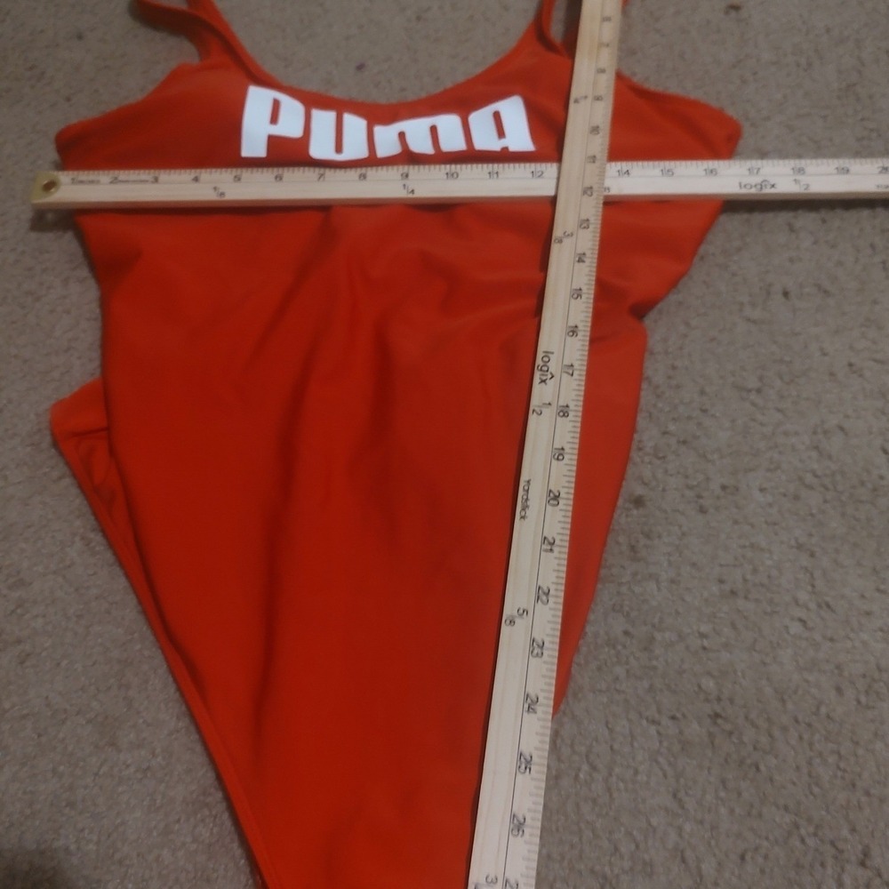 Puma One Piece Swimsuit Women Size XS Red Excellent Sporty High Cut Logo